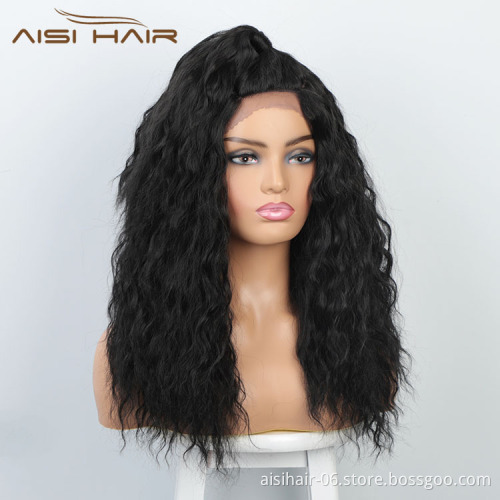 Aisi Hair New Design Long Wavy Natural Black Wig With Ponytail Swiss Lace Wig Body Wave Synthetic Hair Wigs For Women